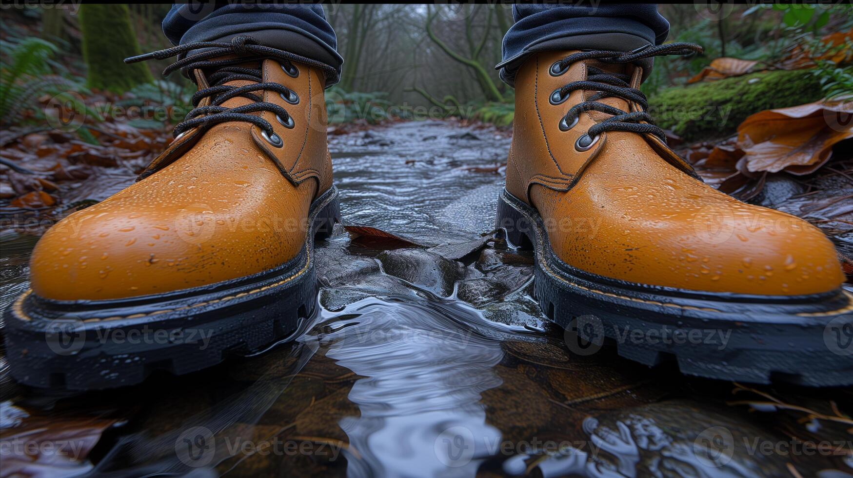 AI generated Close Up of Persons Shoes in a Stream photo