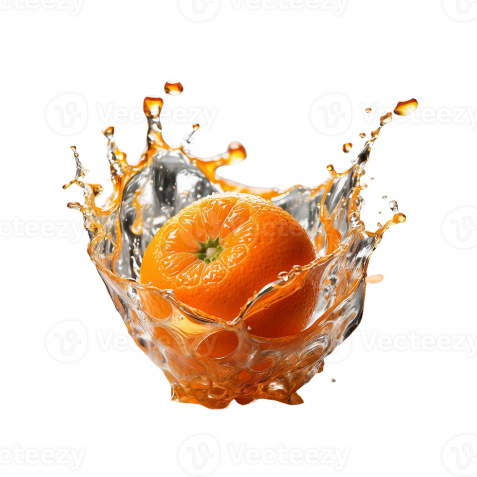 AI generated an Orange Fruit Splash frozen in time experiment with different angles and perspectives to convey the dynamic beauty of the splash Pro PNG