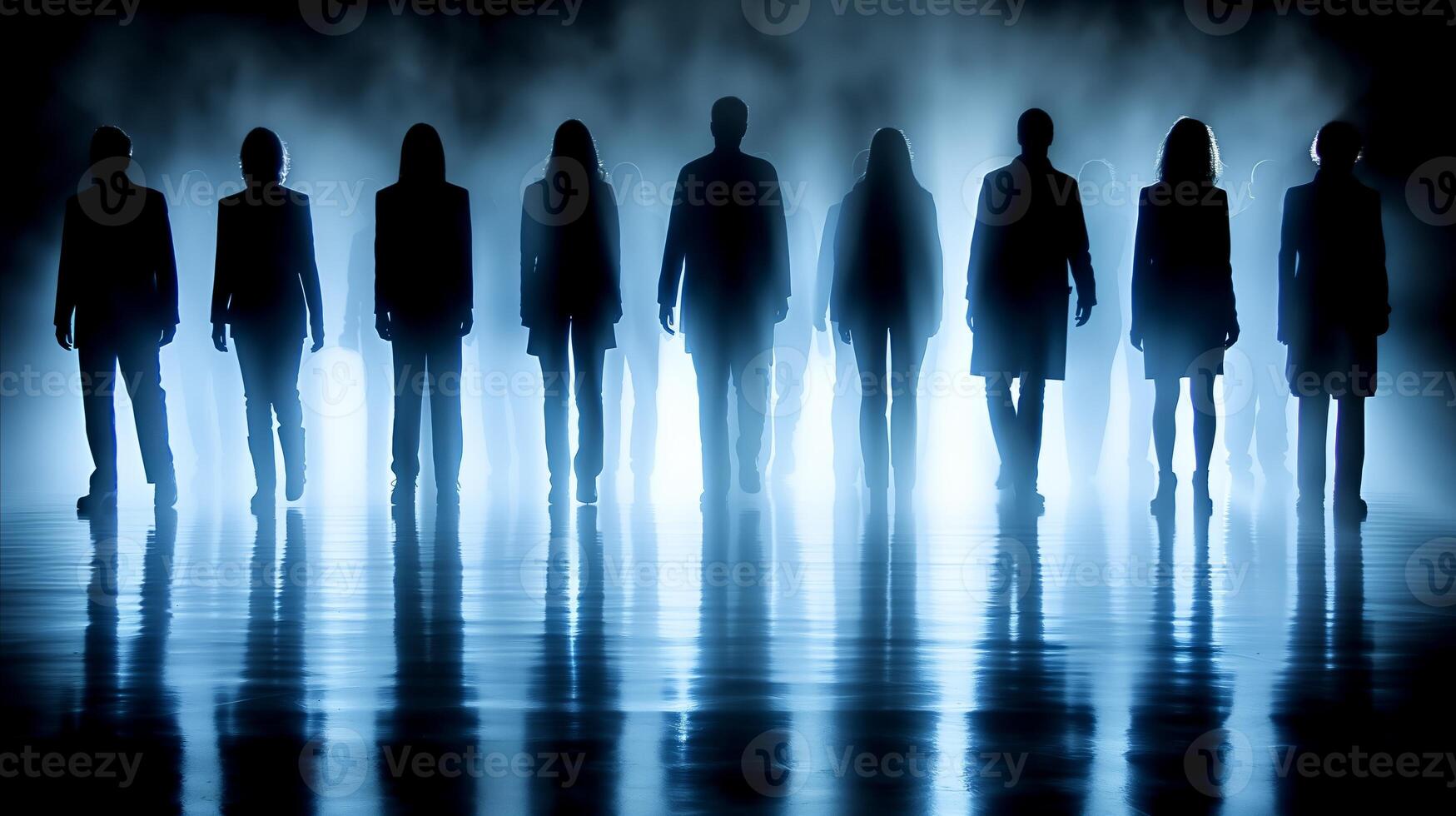 AI generated Group of People Standing in Front of Foggy Background photo