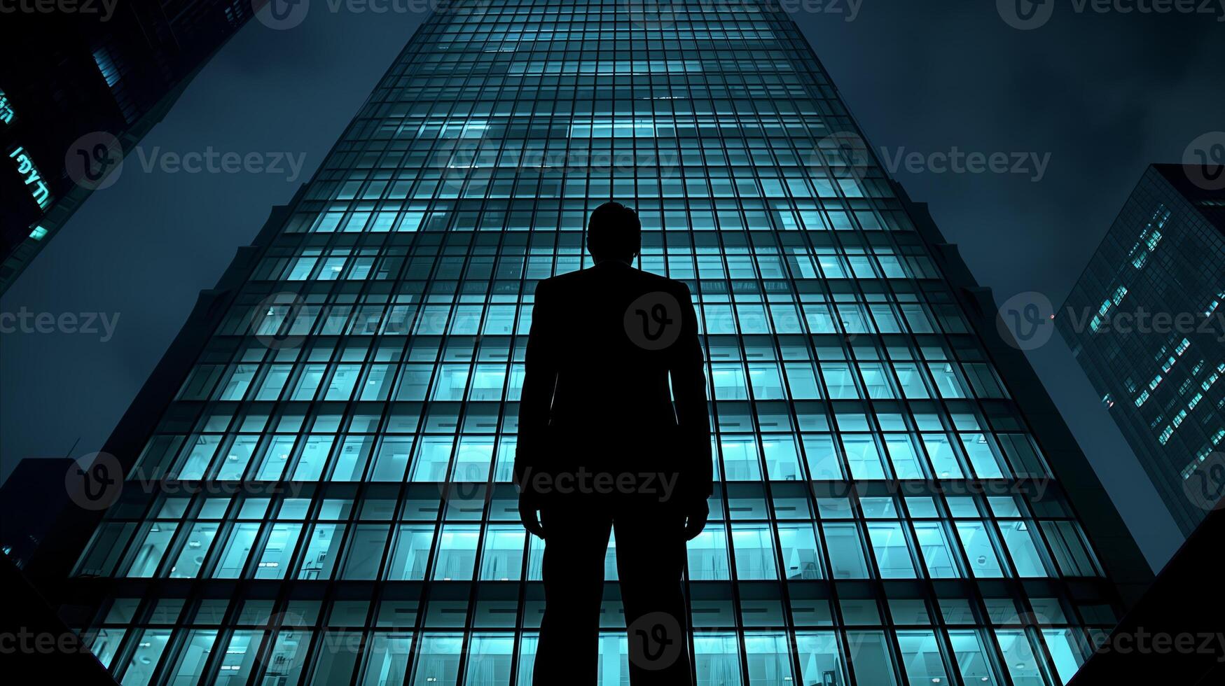 AI generated Man Standing in Front of a Skyscraper photo