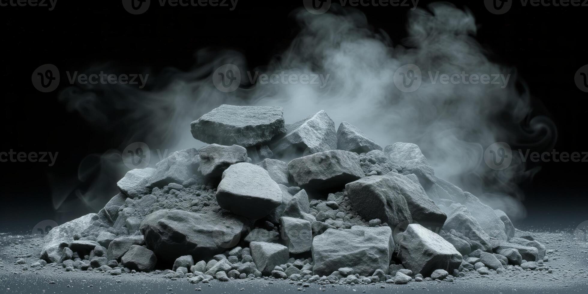 ai generado un pila de rocas emitiendo fumar en un rocoso Desierto paisaje foto