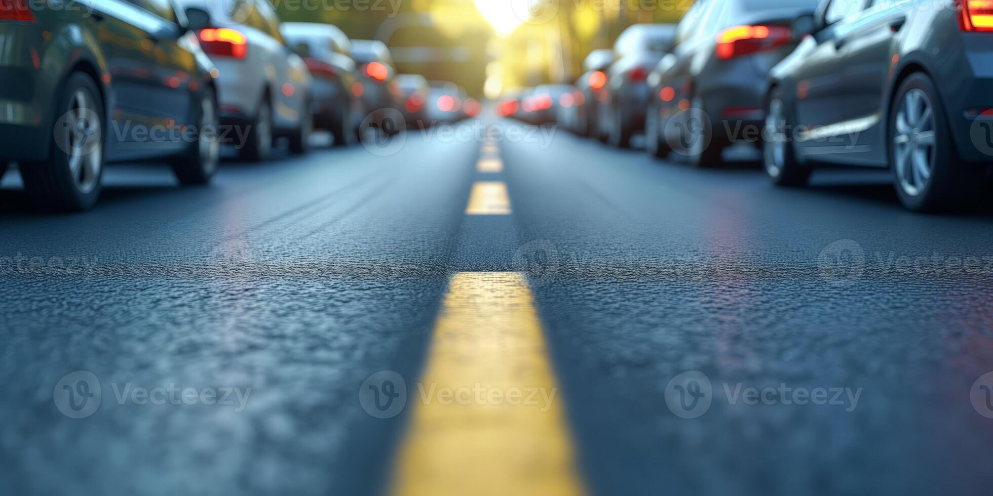 AI generated Busy Street Filled With Parked Cars photo