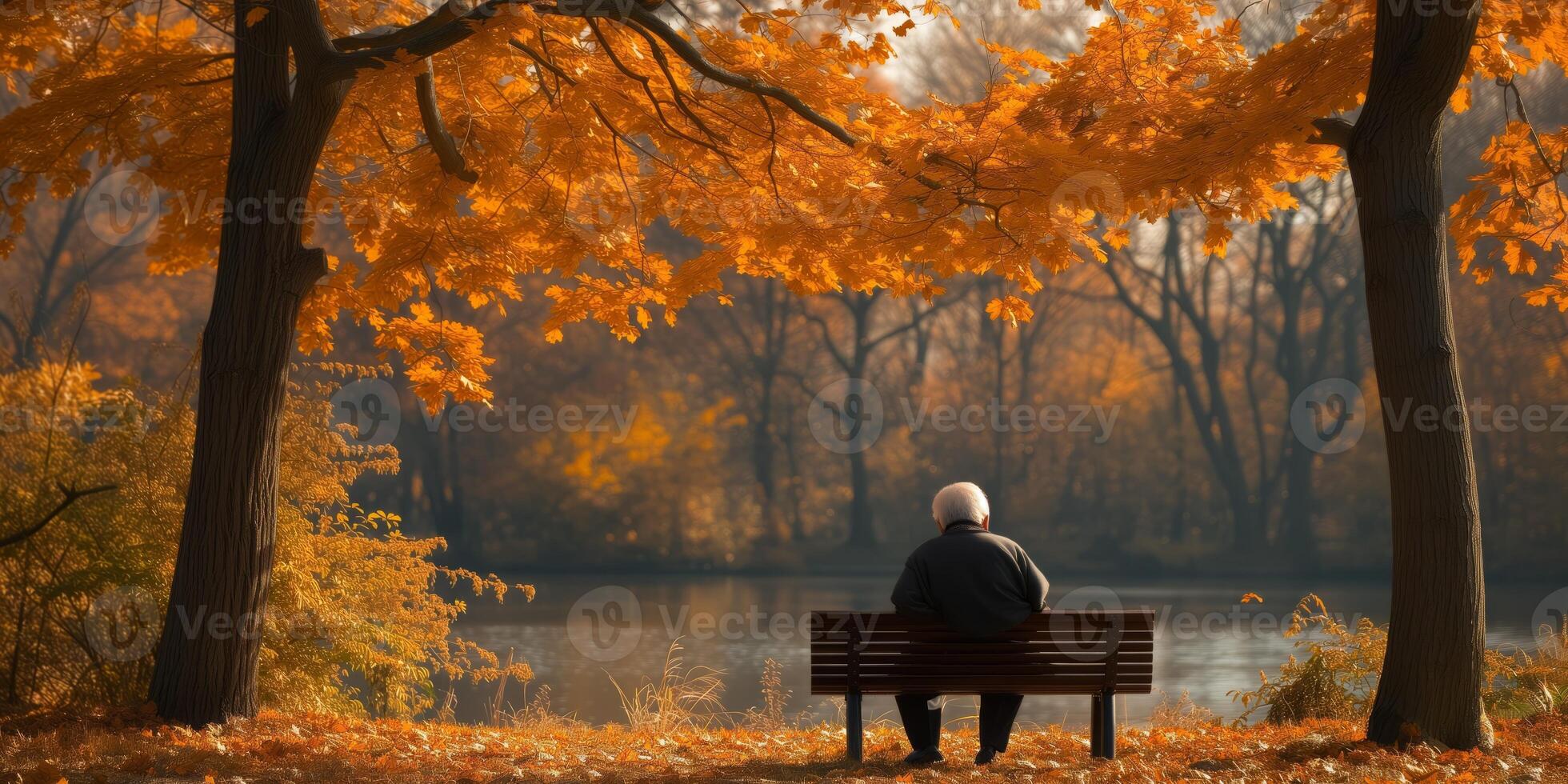 AI generated Person Sitting on Bench in City Park photo