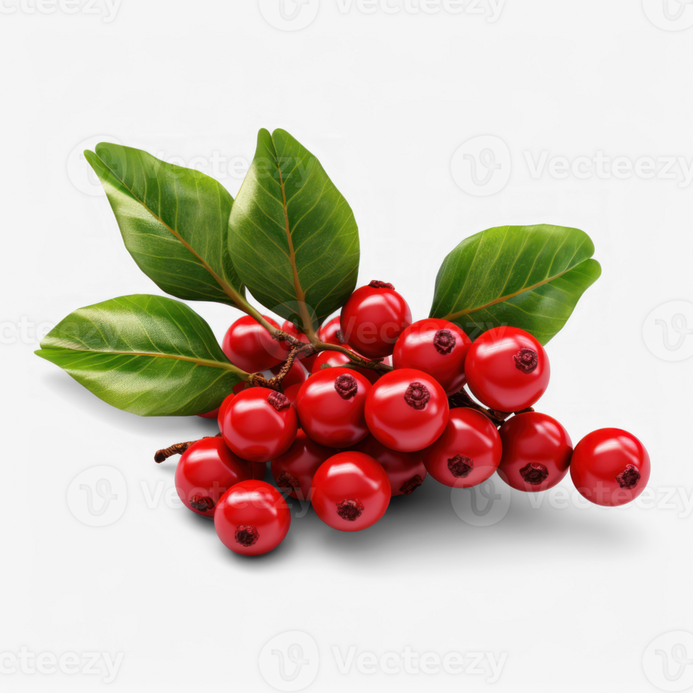 AI generated red berries with leaves on a transparent background png