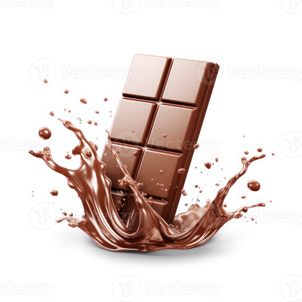 AI generated chocolate bar with splash on transparency background png