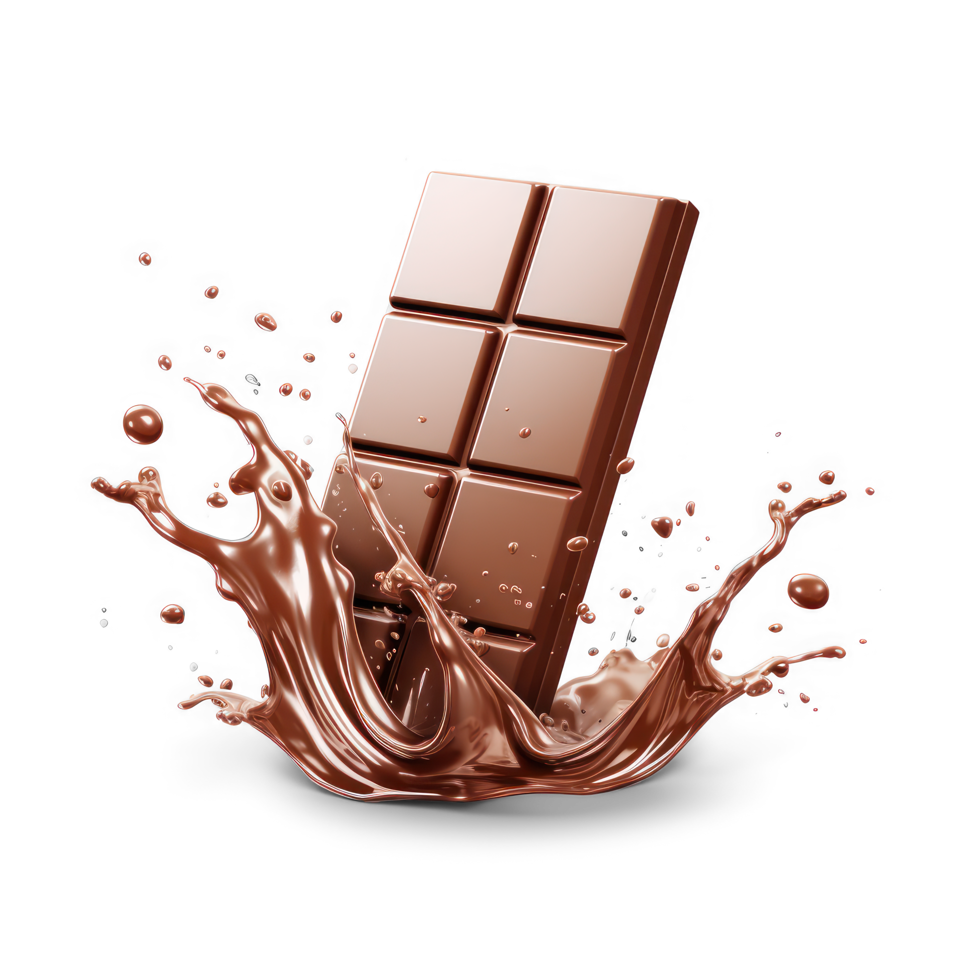 AI generated chocolate bar with splash on transparency background