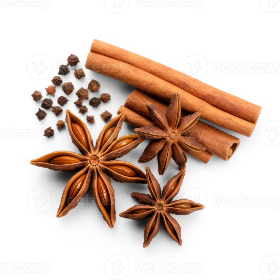 AI generated spices and cinnamon on transparency background png