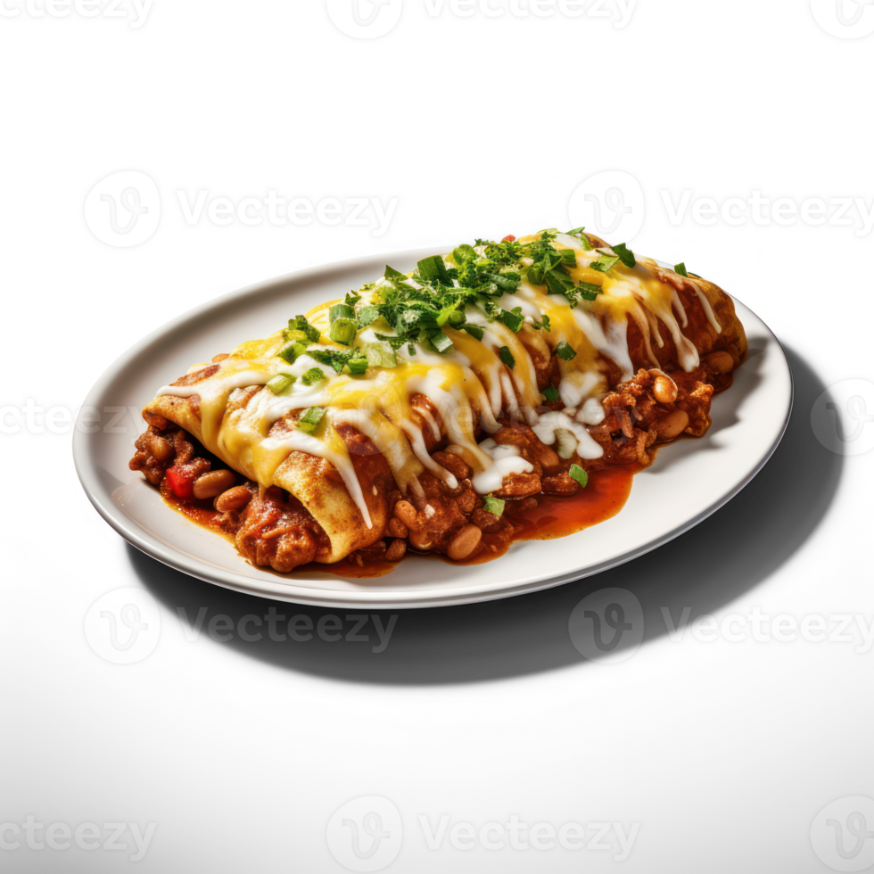 AI generated chicken enchiladas on a plate on transparency background png