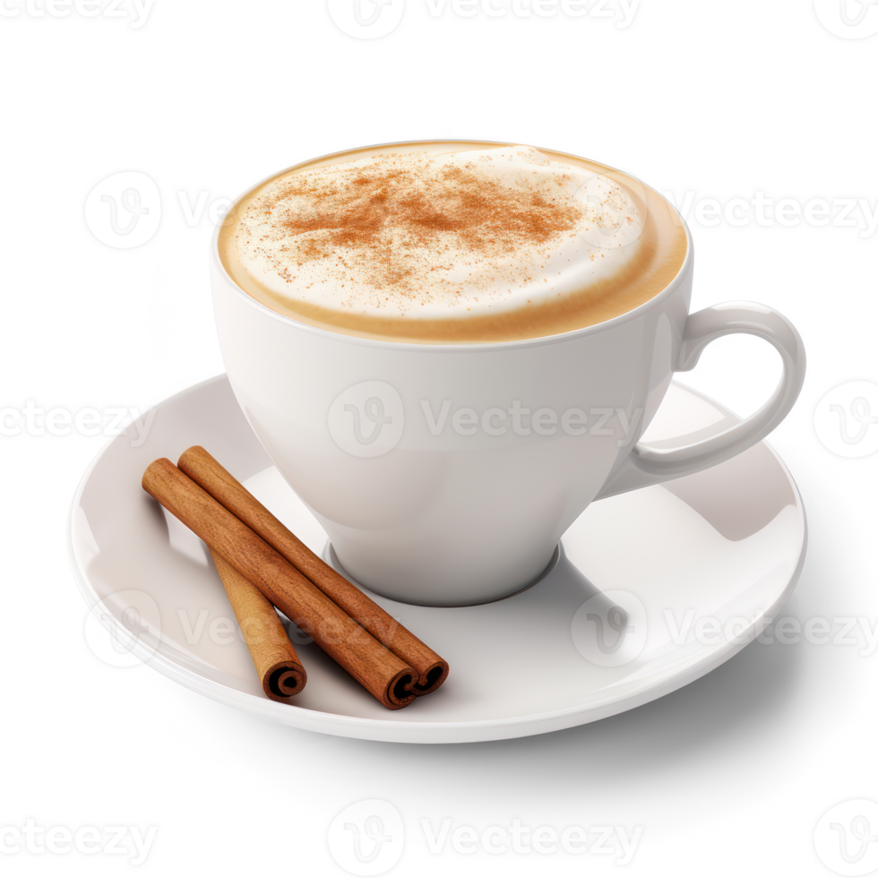 AI generated cinnamon coffee cup with cream and cinnamon on a saucer on