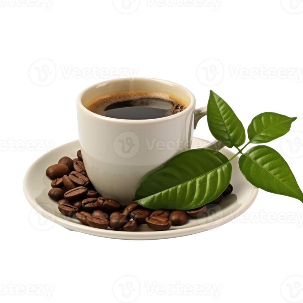 AI generated coffee beans and green leaf png