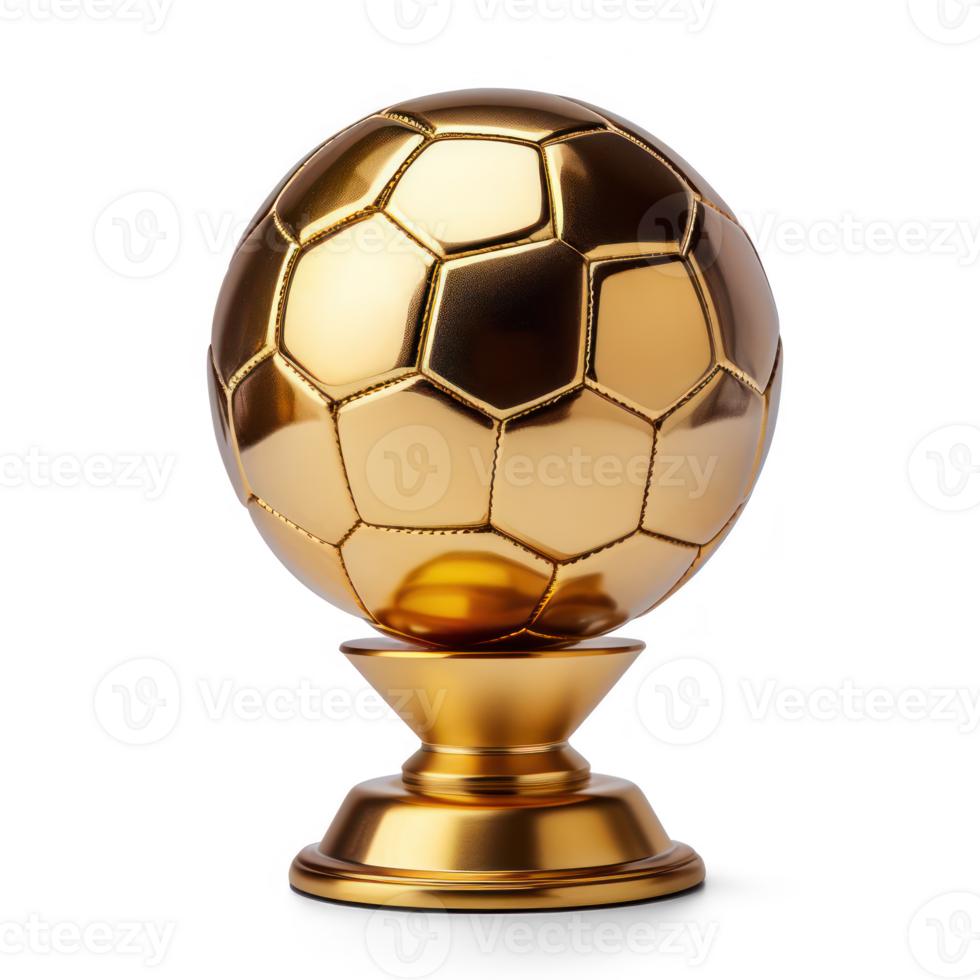 AI generated gold trophy on a pedestal with a soccer ball png