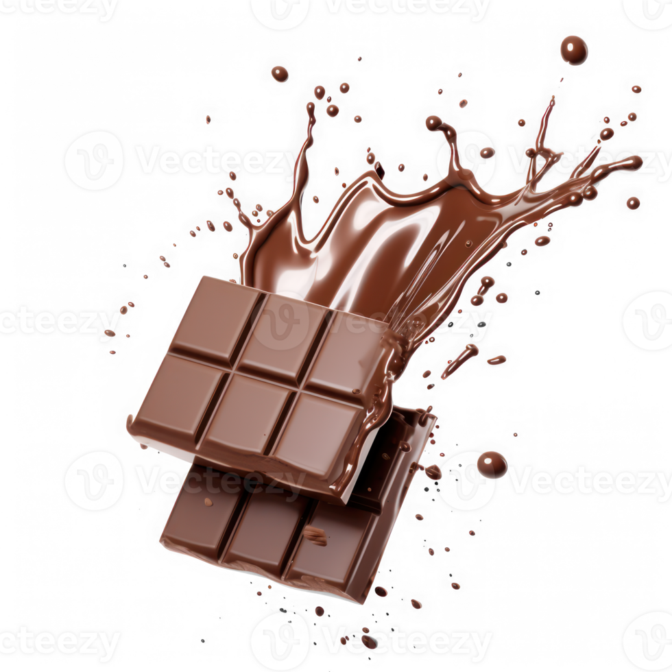 AI generated chocolate bar with splash and splashes on transparency background png