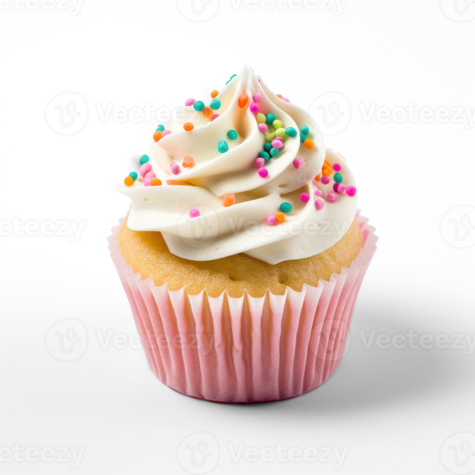 AI generated cupcake with white frosting and sprinkles on a transparent background png