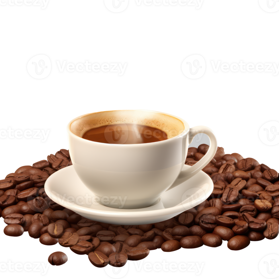 AI generated coffee cup and coffee beans on transparent background png