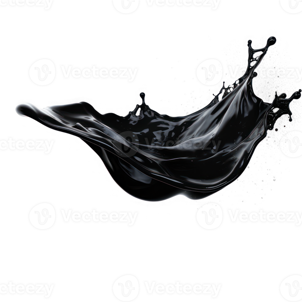 AI generated black liquid splash on transparent background png