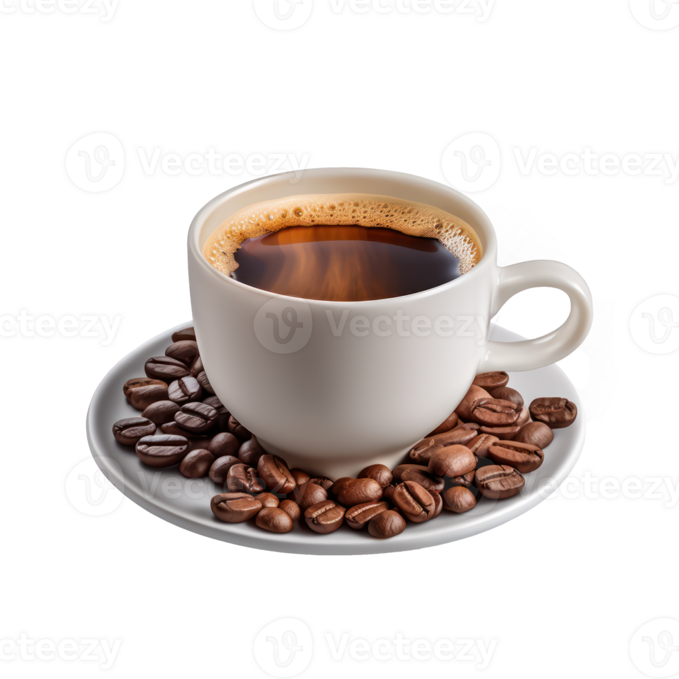 AI generated coffee beans on a saucer and cup on transparency background png
