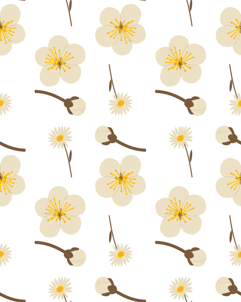 A seamless pattern of yellow flower PNG transparent background in a spring minimal shape floral concept, illustration