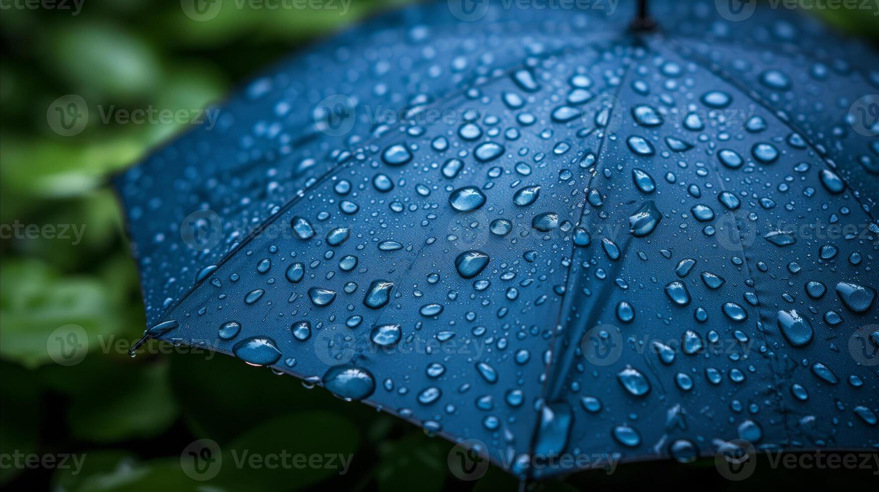 AI generated Close-Up of a Blue Umbrella With Raindrops photo
