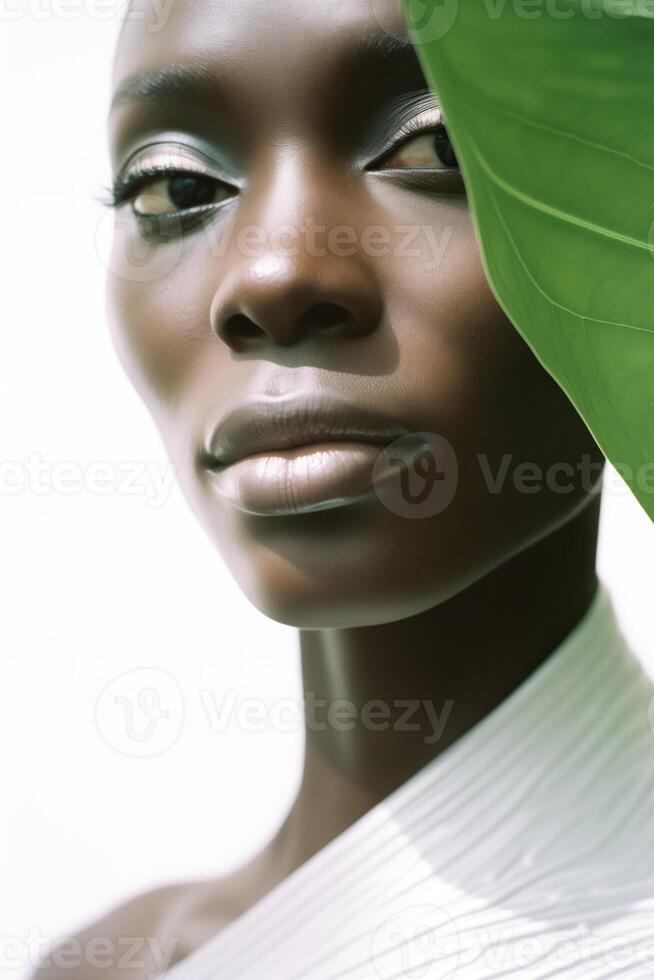 AI generated Woman With Green Leaf on Head photo