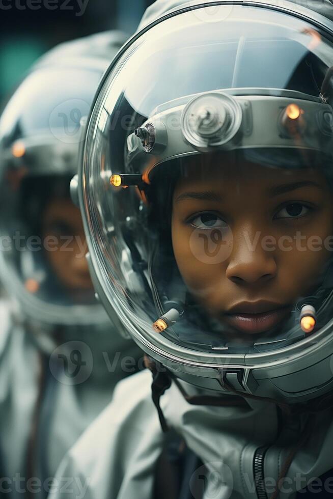AI generated Close-up photo of an astronaut with a safety helmet.
