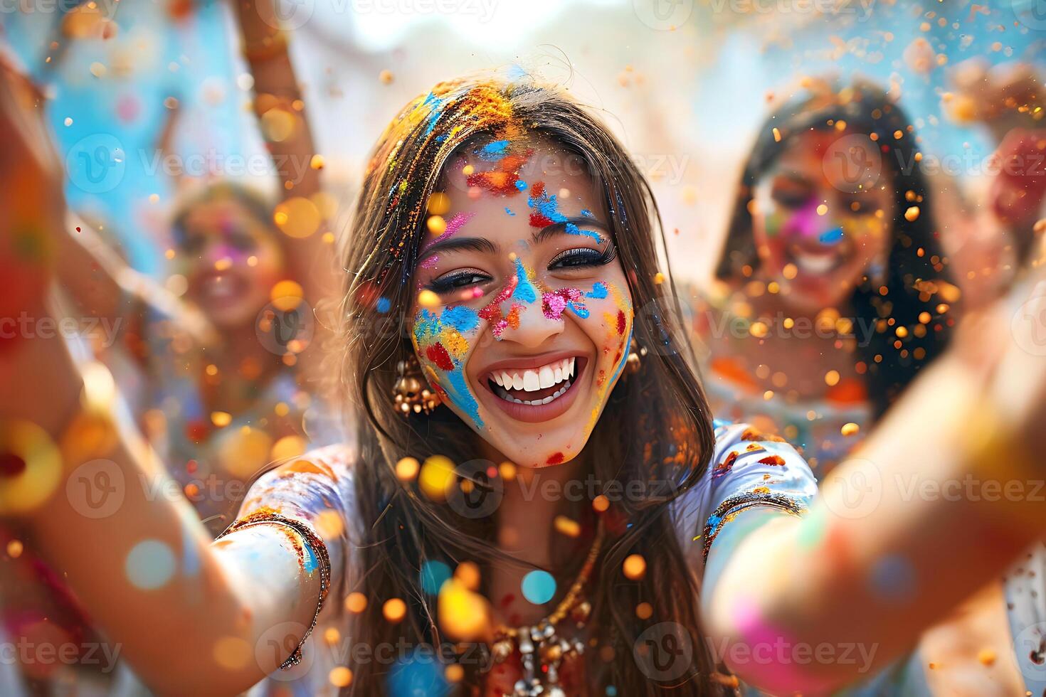 ai generado vibrante holi celebracion. alegría y colores abundar foto