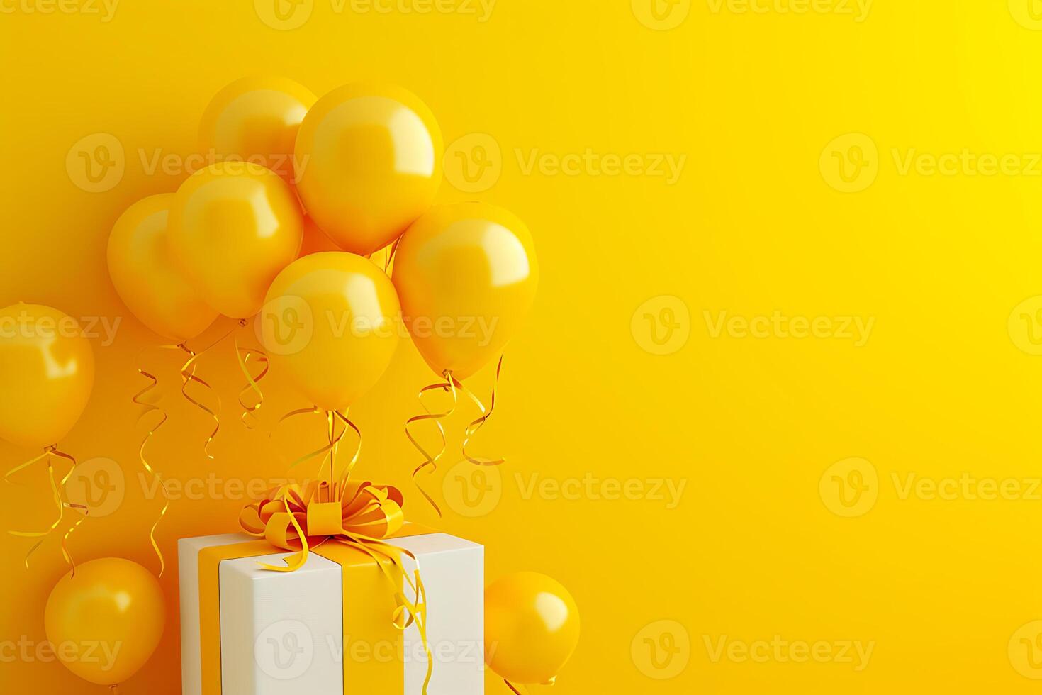 ai generado monocromo amarillo globos y regalo caja foto