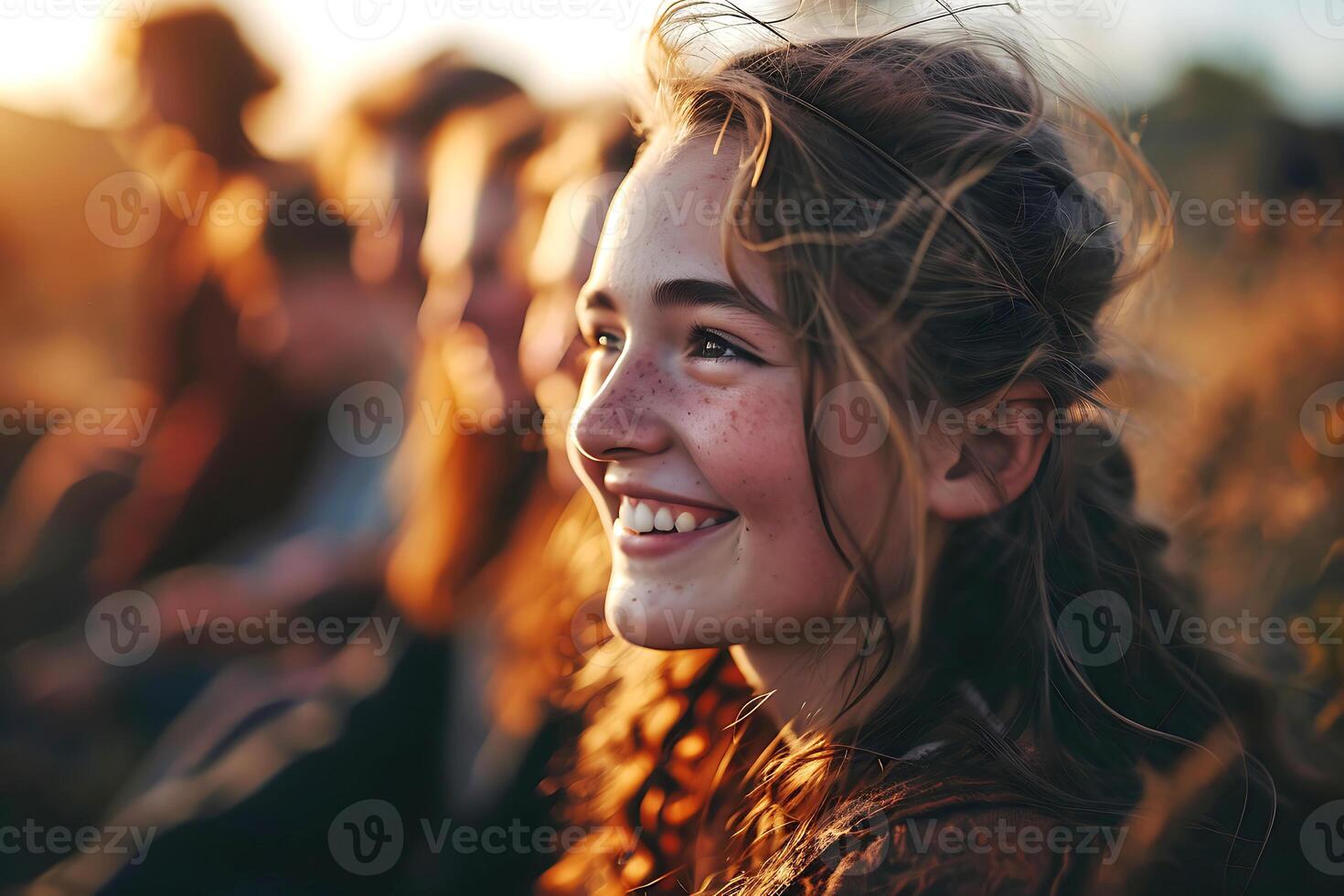 AI generated Happy Young Girl Golden Hour photo