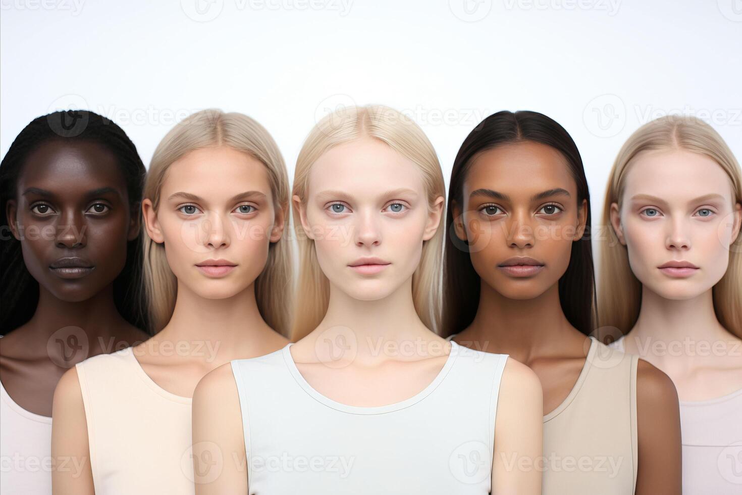 AI generated Radiant Diversity. Stunning Women with Natural Beauty, Skincare, and Fashion Styles photo