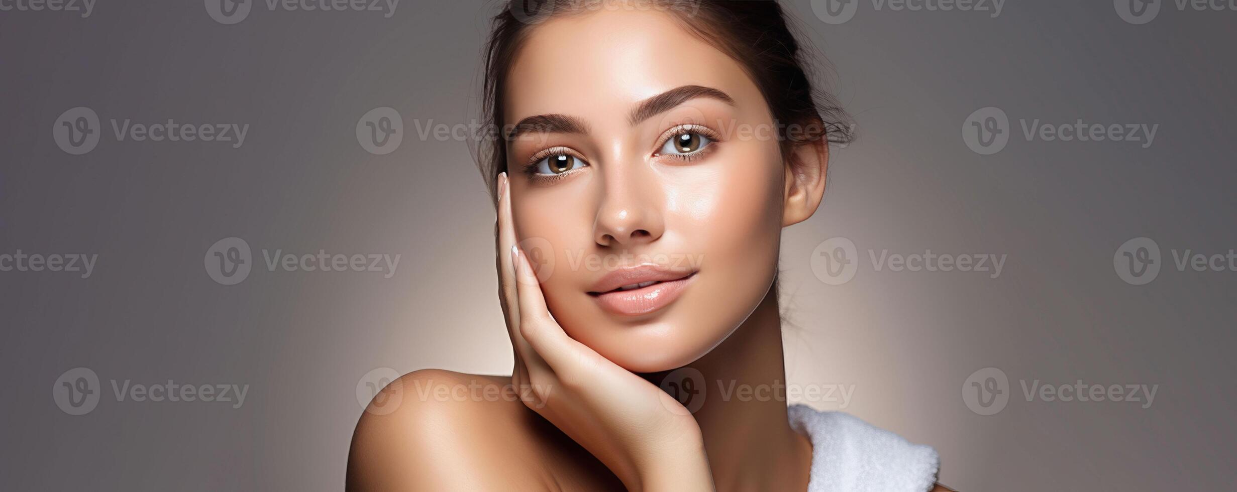 AI generated Serene Beauty. High-Quality Image of a Woman with Radiant and Healthy Skin, Exuding Freshness photo