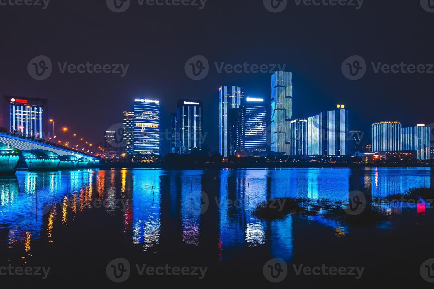 skyline of Taijiang istrict of fuzhou at night by Min River photo