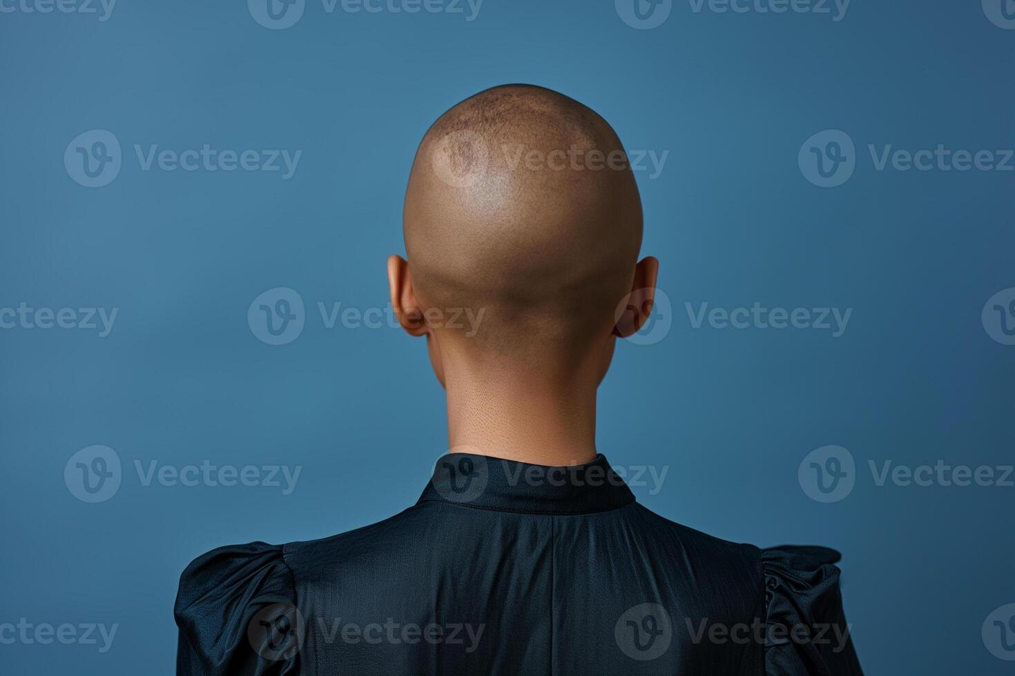 AI generated Minimalist Portrait, Bald Elegance on Blue photo