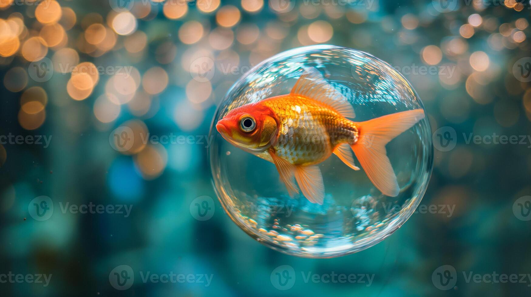 ai generado pez de colores en burbuja, libertad dentro confinamiento foto