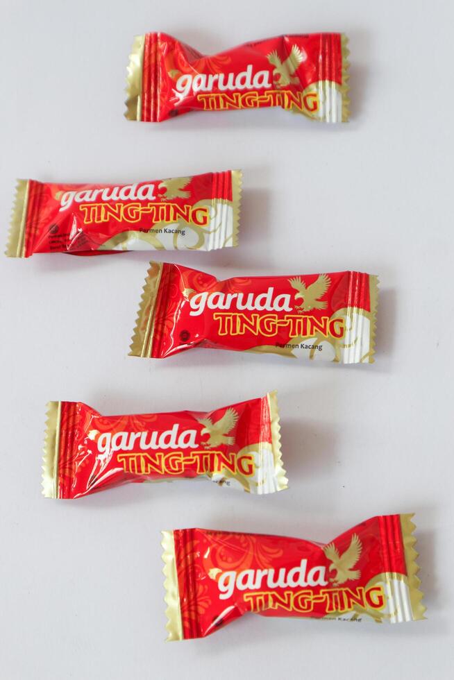 Palembang-Indonesia, January 4, 2024- Ting-Ting peanut candy, is one of the products of the Garuda Food company. photo