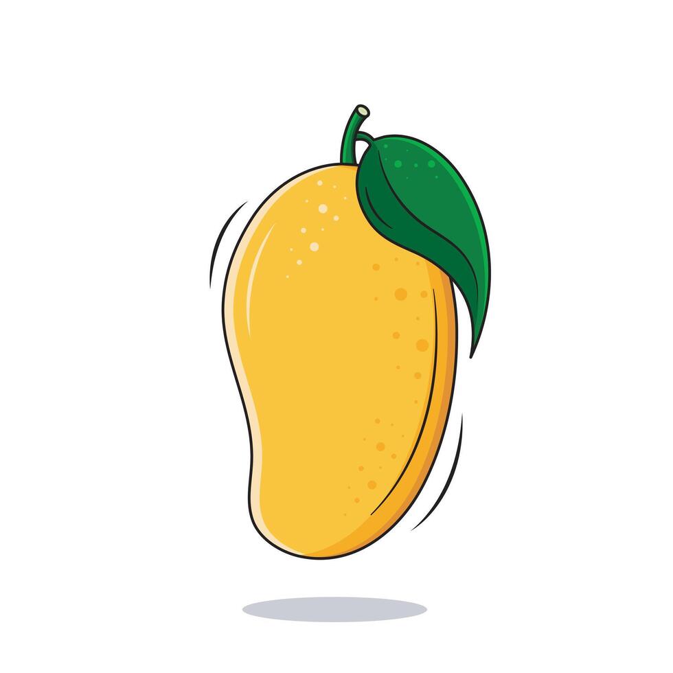 Fresh Yellow Mango Whole Juicy Mango With Green Mango Leaf On White Background, Vector Illustration