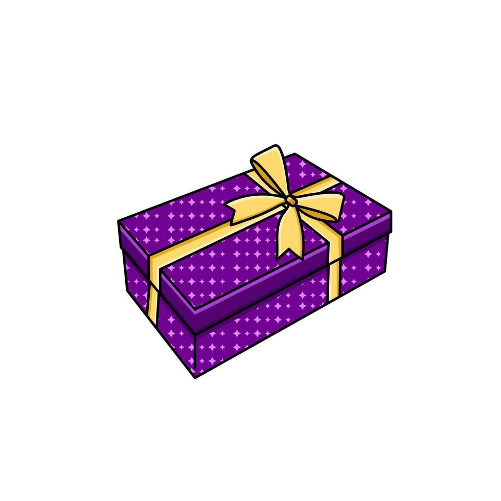 Vector Purple Gift Box With Yellow Satin Ribbon Present Box On White Background Vector Illustration