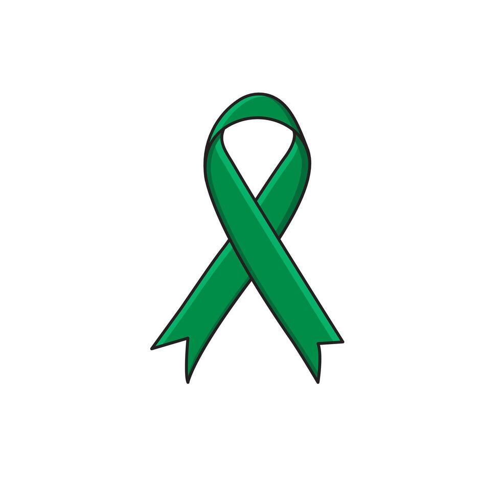 Emerald Green Satin Ribbon Liver Cancer Awareness Oncology Sign White Background Vector Illustration