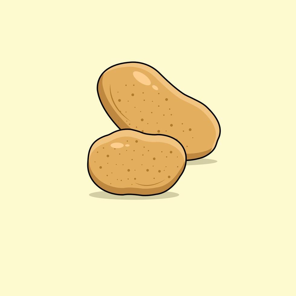 Two Fresh Raw Potatoes Isolated On Light Yellow Background, Vector Illustration
