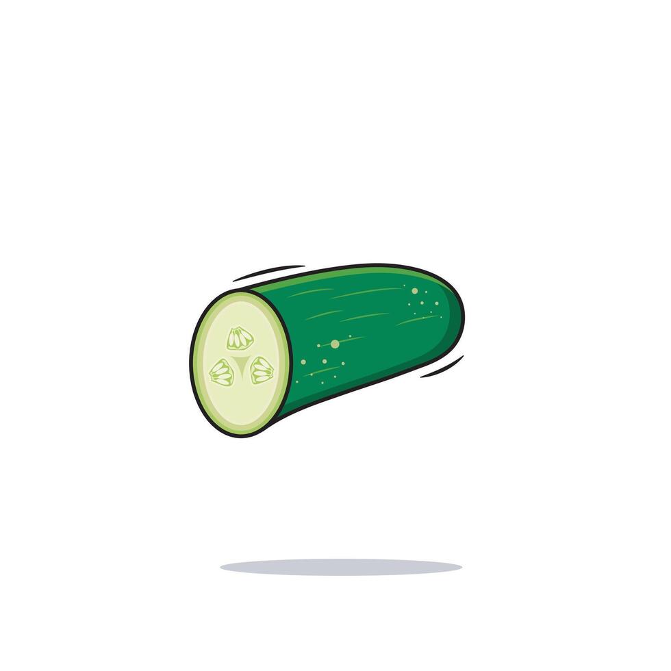 Vector Half Cut Fresh Green Cucumber Cartoon Style Cucumber On White Background Vector Illustration