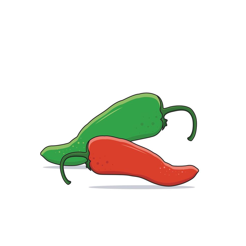 Fresco verde y rojo chile pimientos aislado en blanco fondo, vector ilustración