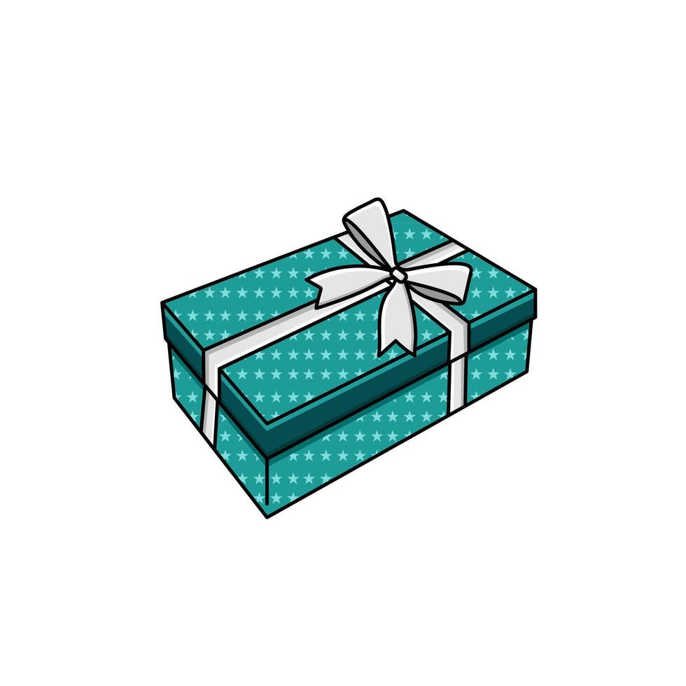 Vector Teal Gift Box With Silver Satin Ribbon Present Box On White Background Vector Illustration