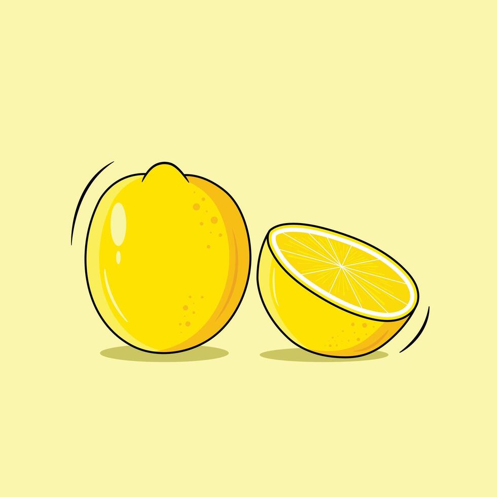 Fresco todo limón con medio jugoso limón aislado en ligero amarillo antecedentes vector ilustración