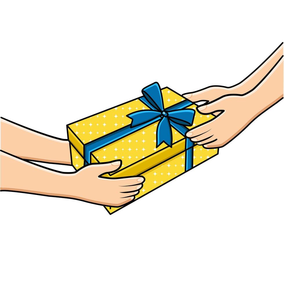 Vector Hands Giving Gift Box To Another Hands Gifting And Receiving Gift Concept Vector Illustration