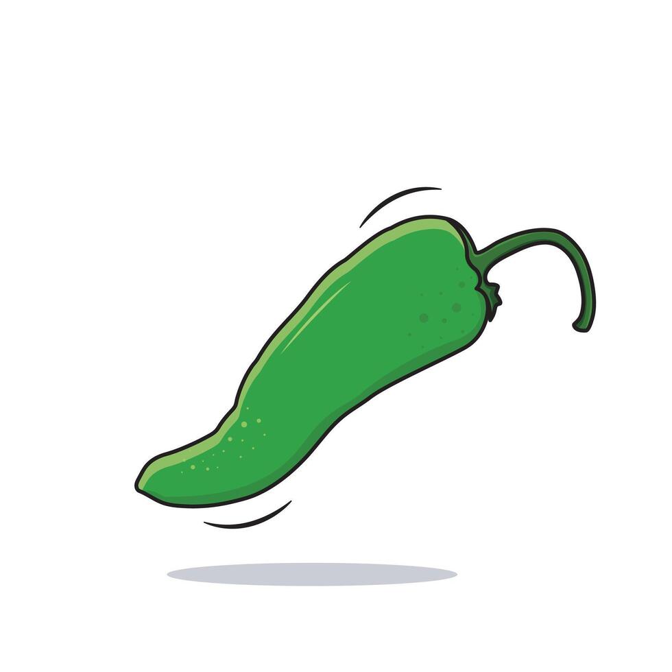 Vector Fresh Green Chilli Pepper Cartoon Style Isolated On White Background, Vector Illustration