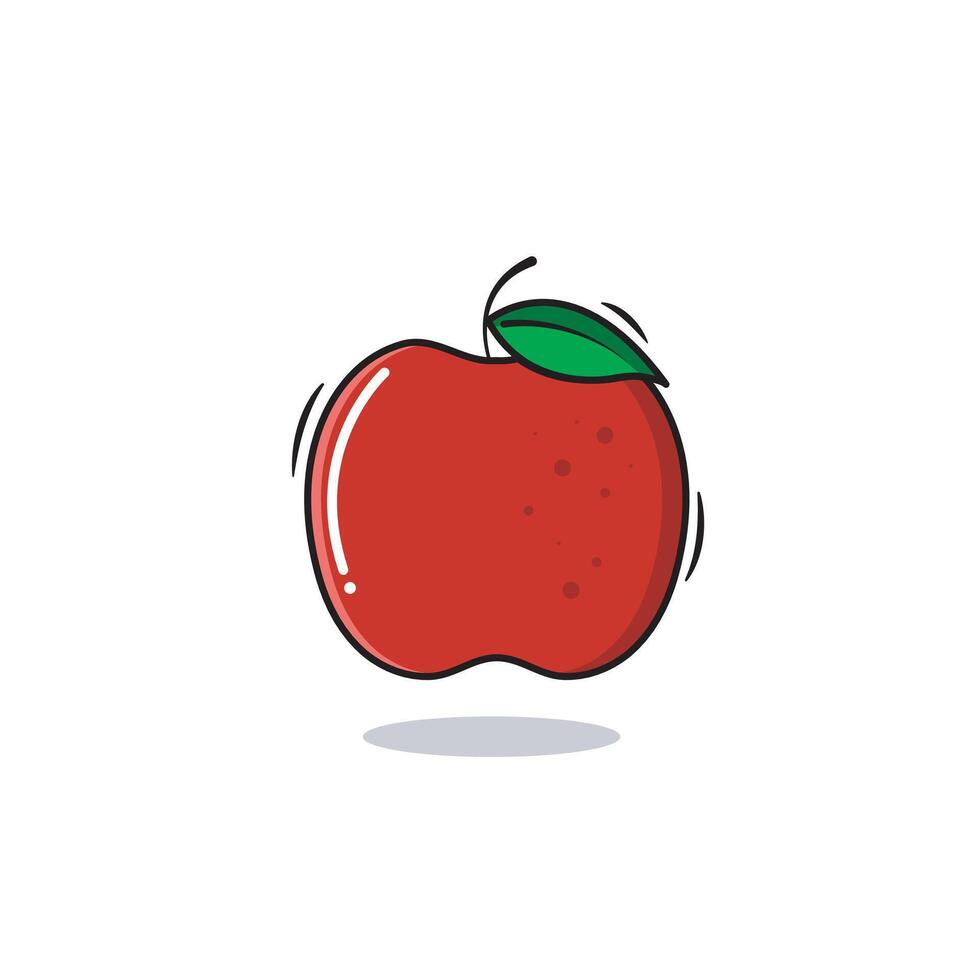 Vector Red Apple Icon Whole Red Apple Cartoon Style Isolated On White Background Vector Illustration