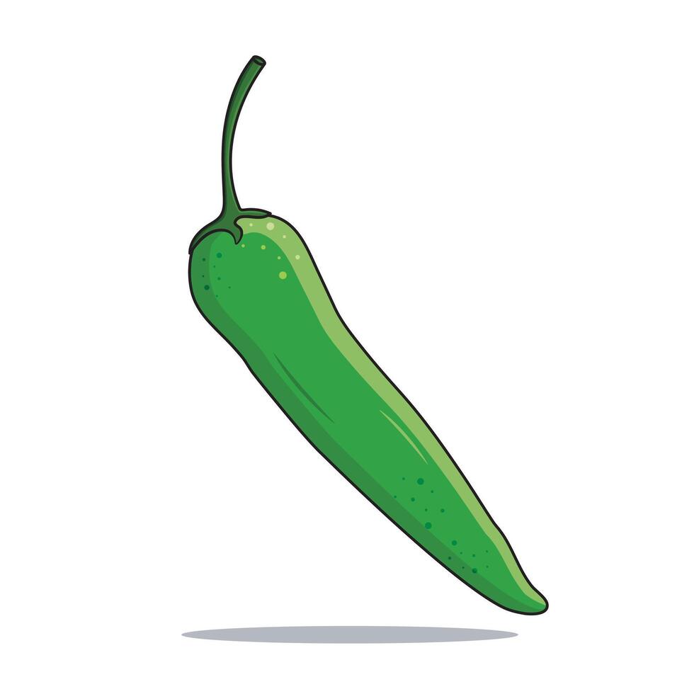 Fresh Green Chilli Pepper Isolated On White Background, Vector Illustration