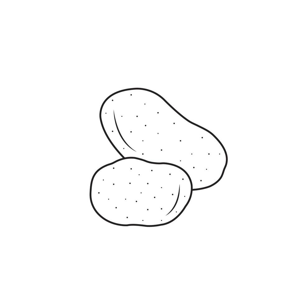 Two Whole Fresh Potatoes Outline Line Art Of Potatoes On White Background Vector Illustration