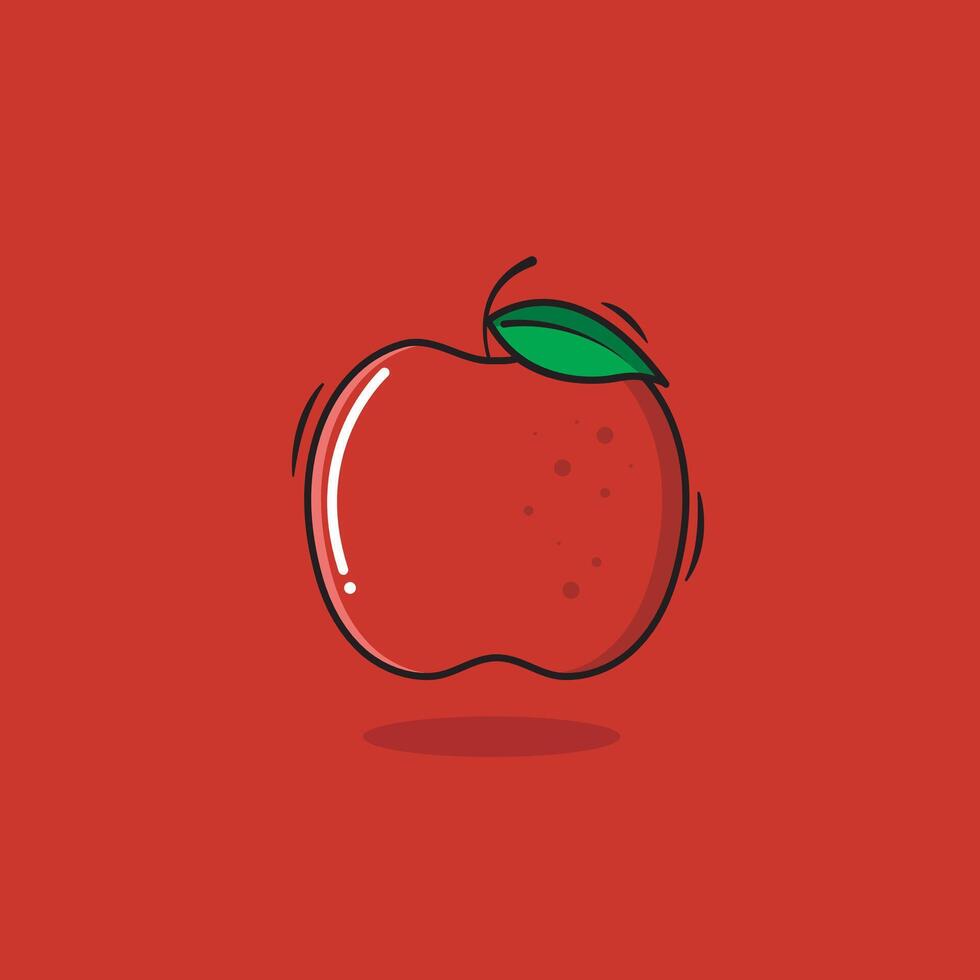 Vector Red Apple Icon Whole Red Apple Cartoon Style Isolated On Red Background Vector Illustration
