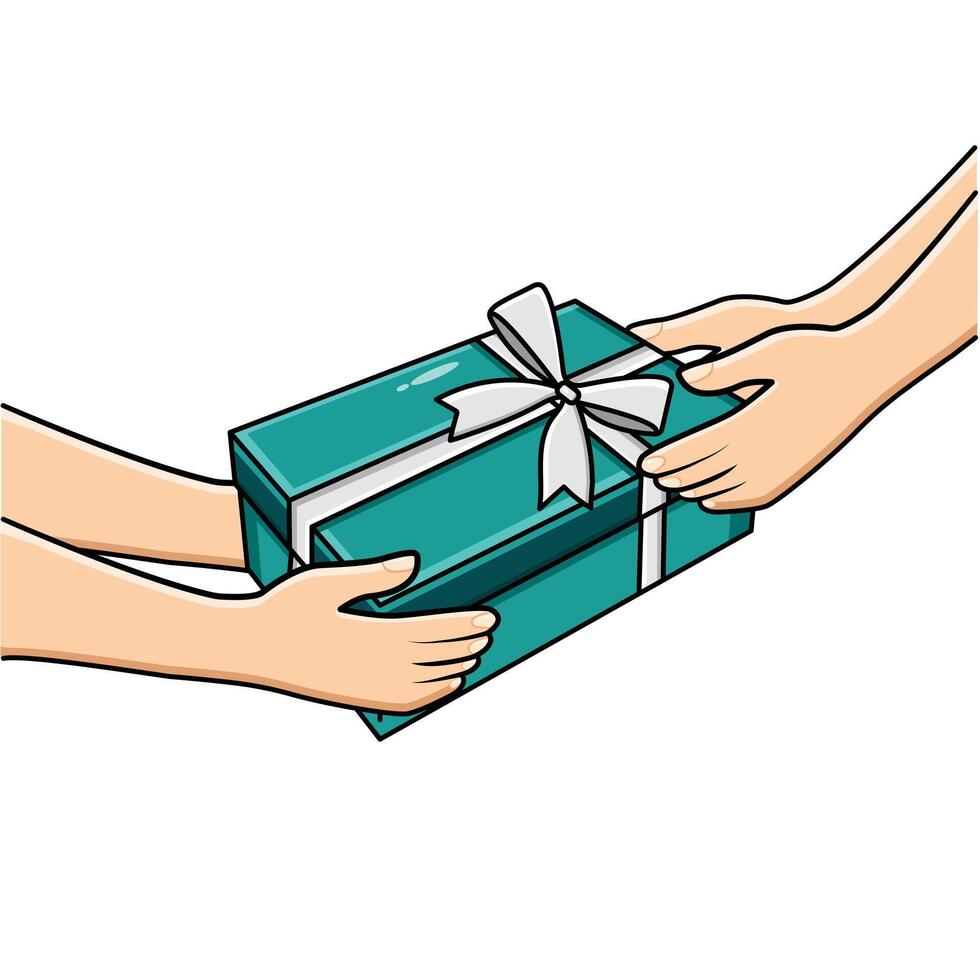 Vector Hands Giving Gift Box To Another Hands Gifting And Receiving Gift Concept Vector Illustration