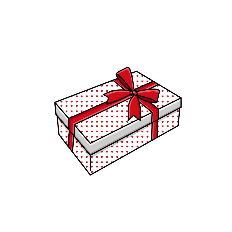 vector blanco regalo caja con rojo satín cinta presente caja en blanco antecedentes vector ilustración