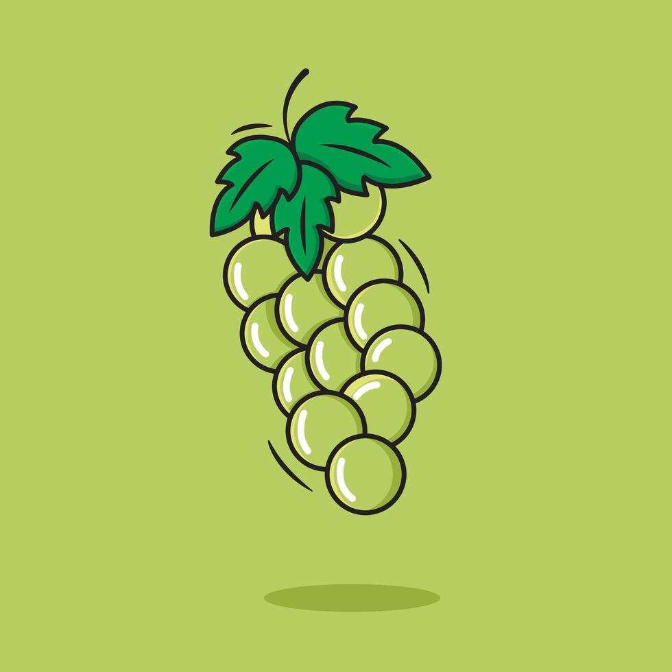 Vector Bunch Of Green Grapes Fruit Icon Cartoon Style On Green Background Vector Illustration